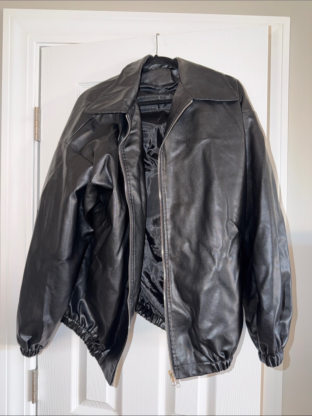 Black Women's Faux Leather Bomber Jacket